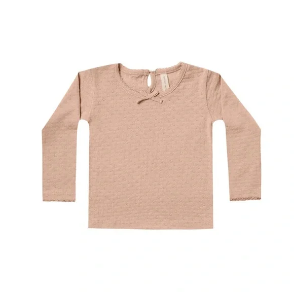 Quincy Mae Pointelle Long Sleeve Set in Blush Pink | size 12-18M - Picture 2 of 5